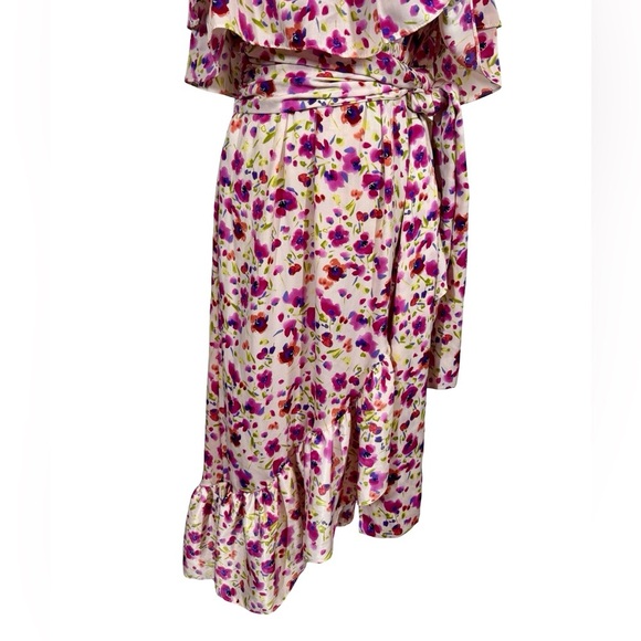 MISA Los Angeles Sabella Strapless Ruffle Tie Waist Midi Dress in Fuchsia Floral - Picture 7 of 16